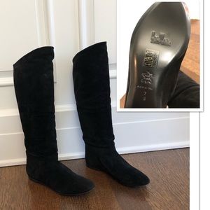 NWOT Belle by Sigerson Morrison Flat BLACK Suede Leather Boots Shoes size 7 B